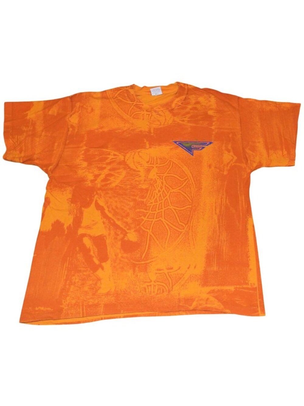 Vintage 1990s Nike Gray Label Flight AOP Basketball Orange T-Shirt Large